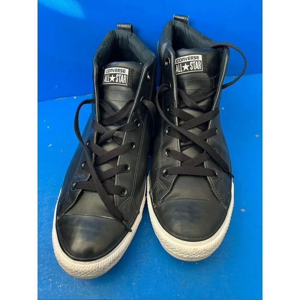 Converse All Star High Top Black on Black Canvas leather Shoes 144662C size 12 m